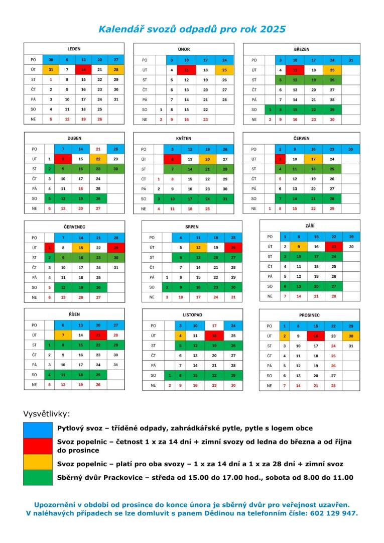 Kalendář svozů odpadů pro rok 2025